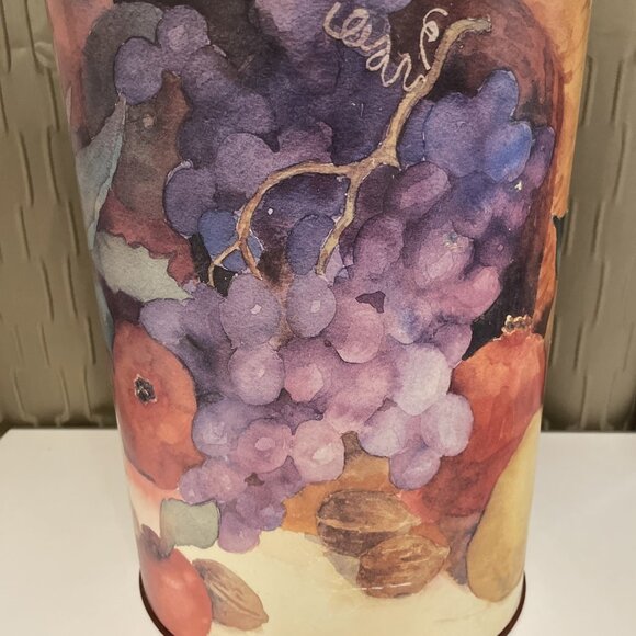 Vintage Fruit Pattern Trash Waste Can Painted Metal Shabby Chic Retro Artsy - Picture 2 of 11